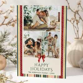 Klassische Vintage Streifen Bow Happy Holidays 2 F Feiertagskarte