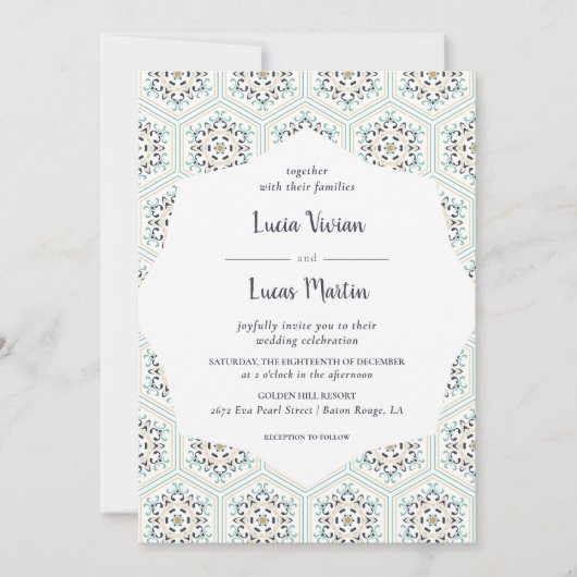 Klassische Vintage Tile Texturmuster Hochzeit Einladung (Vorderseite)