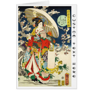 Klassische vintage Ukiyo-e-Geisha mit Regenschirm