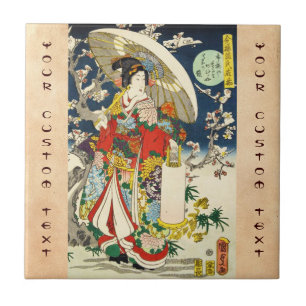 Klassische Vintage-Ukiyo-e-Geisha mit Regenschirm Fliese