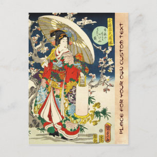 Klassische vintage Ukiyo-e-Geisha mit Regenschirm Postkarte