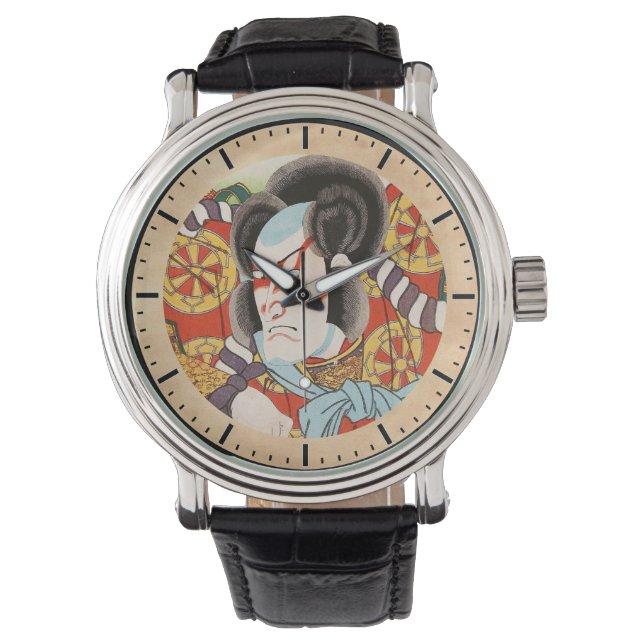Klassische Vintage ukiyo-e kabuki samurai Utagawa Armbanduhr (Vorderseite)