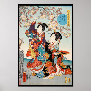 Klassische Vintage ukiyo-e zwei geishas Utagawa ar Poster