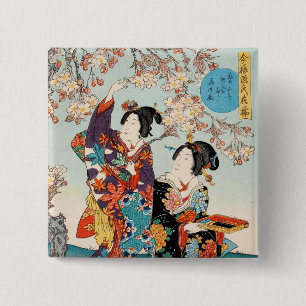 Klassische vintage ukiyo-e zwei Geishas Utagawa Ku Button