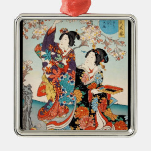 Klassische Vintage-Ukiyo-e-Zwei-Geishas-Utagawa-Ku Ornament Aus Metall