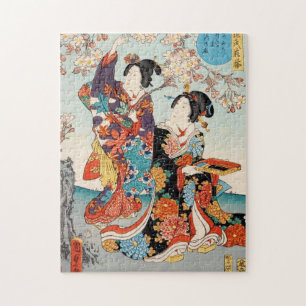 Klassische Vintage ukiyo-e zwei geishas Utagawa ma Puzzle