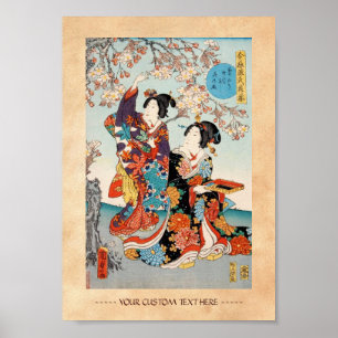 Klassische Vintage ukiyo-e zwei Geishas Utagawa Poster