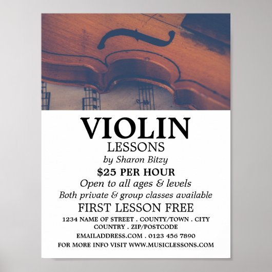 Klassische Violine, Violingunterricht Werbung Poster (Vorne)