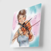 Klassische Violinen-Dame Square Clock, Vintage Quadratische Wanduhr (Winkel)