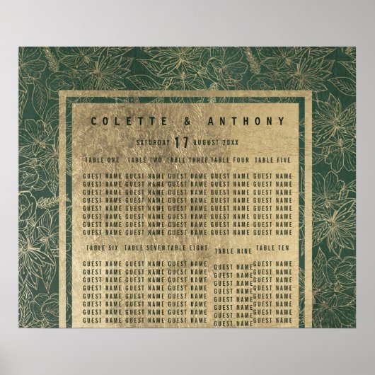Klassische waldgrüne goldfarbene Sitzkarte Poster (Vorne)