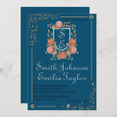 Klassische Wappen-Monogramm Hochzeitseinladung. Einladung (Vorne/Hinten)