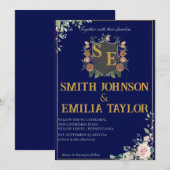 Klassische Wappen-Monogramm Hochzeitseinladung. Einladung (Vorne/Hinten)