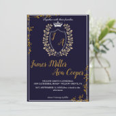 Klassische Wappen-Monogramm Hochzeitseinladung. Einladung (Stehend Vorderseite)