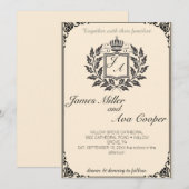 Klassische Wappen-Monogramm Hochzeitseinladung. Einladung (Vorne/Hinten)