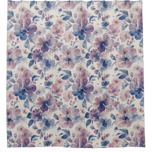 Klassische Wasserfarbe Florale Blaue Blüten Duschvorhang