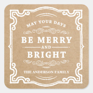 Klassische Weihnachten Holiday Gift Tag Labels Quadratischer Aufkleber