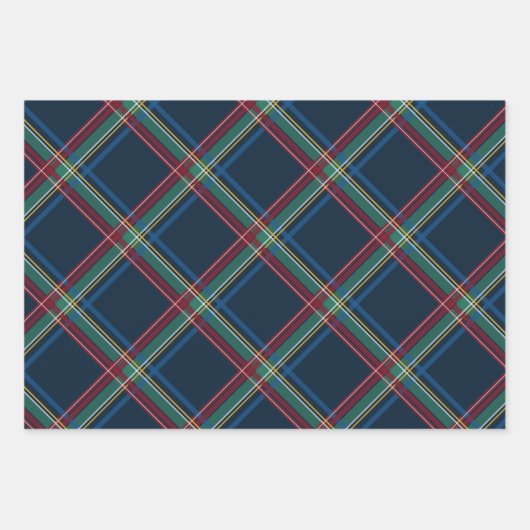 Klassische Weihnachten karierter farbenfroher Urla Geschenkpapier Set (Vorderseite)