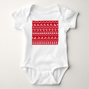 Klassische Weihnachten: Rotes, weißes Wintermuster Baby Strampler