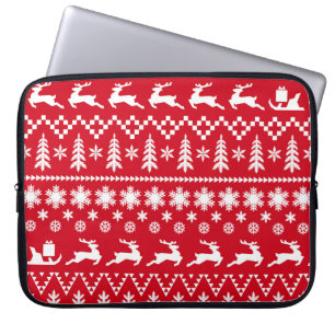 Klassische Weihnachten: Rotes, weißes Wintermuster Laptopschutzhülle