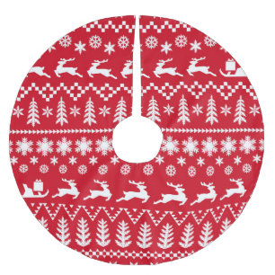 Klassische Weihnachten: Rotes, weißes Wintermuster Polyester Weihnachtsbaumdecke