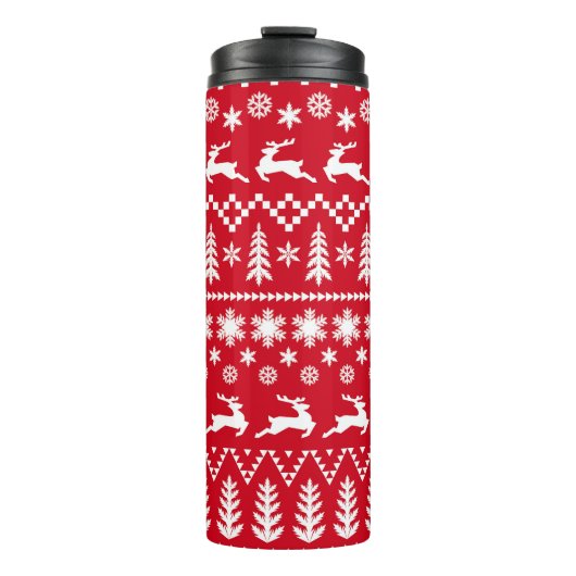 Klassische Weihnachten: Rotes, weißes Wintermuster Thermosbecher (Vorderseite)