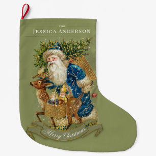 Klassische Weihnachten Vintag Weihnachtsmann Grün Großer Weihnachtsstrumpf