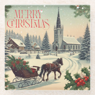 Klassische/weihnachtliche Vintage-Szene Glasuntersetzer