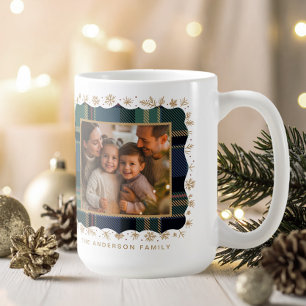 Klassische Weihnachts-Blau-Kariert-Foto-Vorlage ID Kaffeetasse
