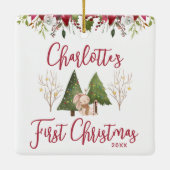 Klassische Weihnachts-Floral-Baby's First Christma Keramikornament (Rückseite)