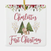 Klassische Weihnachts-Floral-Baby's First Christma Keramikornament (Vorderseite)