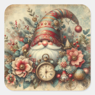 Klassische Weihnachts-Gnome-Aufkleber Quadratischer Aufkleber