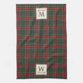 Klassische Weihnachts-Kariert Familienname Monogra Geschirrtuch (Vertikal)