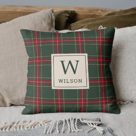 Klassische Weihnachts-Kariert Familienname Monogra Kissen