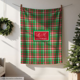 Klassische Weihnachts-Karo-Decke mit Monogramm zum Fleecedecke