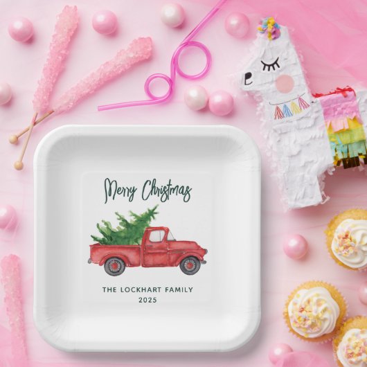 Klassische Weihnachts Red Truck Script Holiday Cus Pappteller (Party)