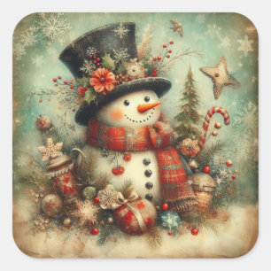 Klassische Weihnachts-Schneemann-Aufkleber Quadratischer Aufkleber