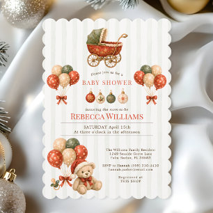 Klassische Weihnachts-Vintage-Kinderwagen-Baby-Par Einladung