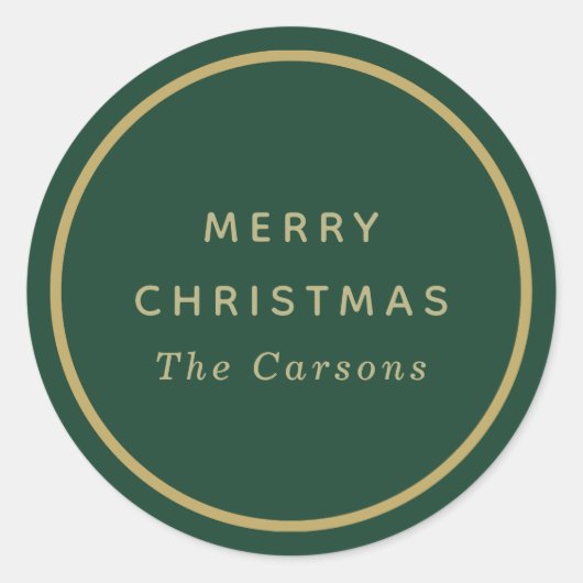 Klassische Weihnachtsaufkleber in Grün und Gold Runder Aufkleber (Vorderseite)