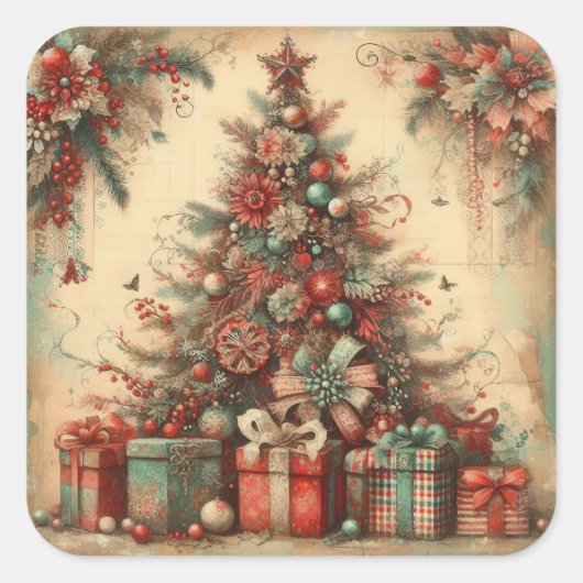 Klassische Weihnachtsbaum-Sticker Quadratischer Aufkleber (Vorderseite)