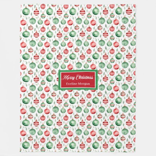 Klassische Weihnachtsbaumdecke in Rot und Grün Fleecedecke (Vorderseite)