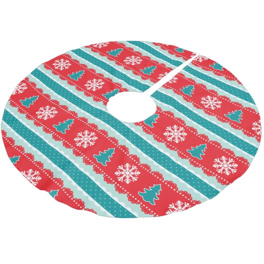 Klassische Weihnachtsbäume und Schneeflocken-Muste Polyester Weihnachtsbaumdecke (Schrägansicht)