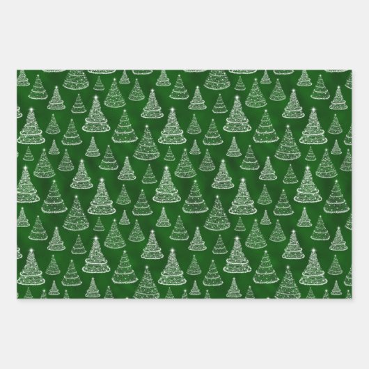 Klassische Weihnachtsbaumen Sparkle Muster Geschenkpapier Set (Vorderseite)