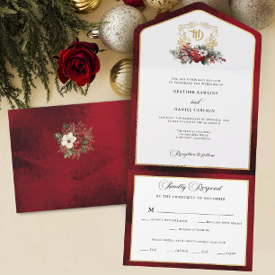 Klassische Weihnachtsblumenfeier Mongram Wedding All In One Einladung