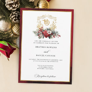 Klassische Weihnachtsblumenfeier Mongram Wedding Einladung