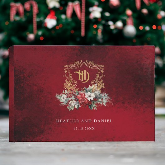 Klassische Weihnachtsblumenfeier Mongram Wedding Gästebuch