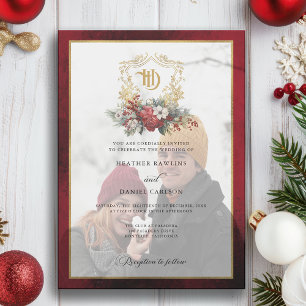 Klassische Weihnachtsblumenfeier Mongram Wedding Pergament Einladungen