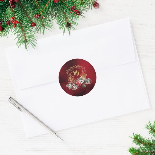 Klassische Weihnachtsblumenfeier Mongram Wedding Runder Aufkleber