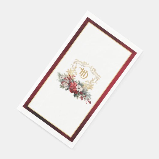 Klassische Weihnachtsblumenfeier Mongram Wedding Serviette (Ecke)