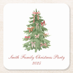 Klassische Weihnachtsfeier der Familie mit Bogenba Rechteckiger Pappuntersetzer