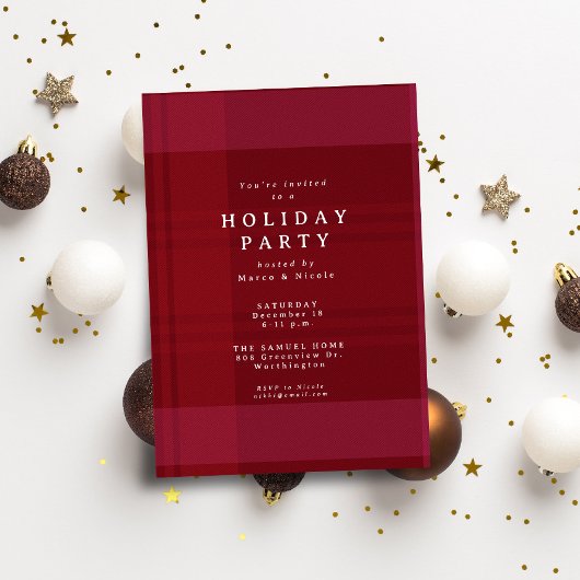 Klassische Weihnachtsfeier karierte Rote Feier Einladung